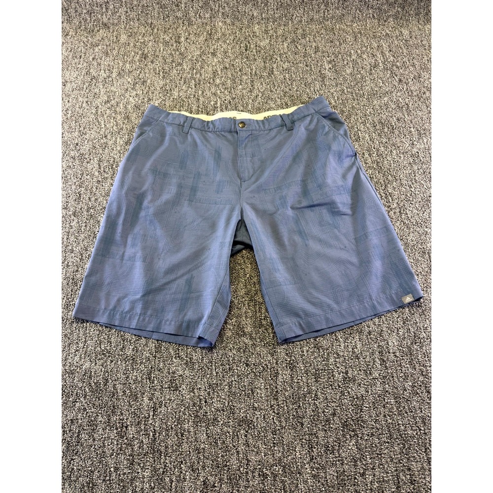 Adidas Chino Shorts Men's 38 Blue Geometric Logo Low Rise Zip Fly Performance
